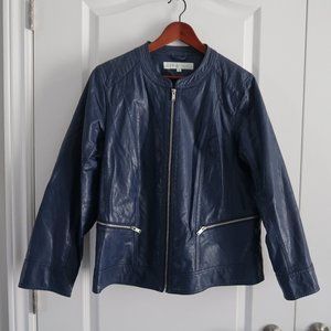 Cleo Navy Blue Faux Leather Zip Front Jacket